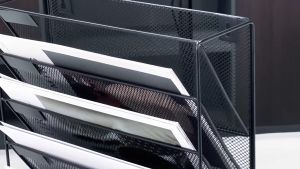 6 Slot Wall Hanging or Stand File Organizer File Holder Desk Organizer with Bottom Flat Tray Bookshelf Magazine Stand Metal Multifunctional Data Rack A4 Paper Iron Art Office Desktop Hollowed for Office Home