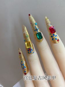 Gold Texture Nail Art Stickers Vintage Courtroom Protective Nail Decorations Magic Mirror Powder Pattern Nail Stickers