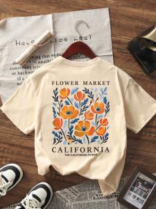 New Stylish Design California Floral Printed Tshirt Casual Round Neck Short Sleeve T-Shirt Fashionable & Versatile Women Top Tee