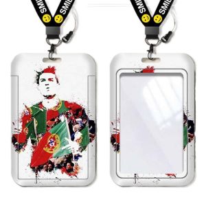 Scratch-Resistant Waterproof ABS Card Holder + Lanyard New Series Football Player Ronaldo Messi Theme Student Campus Meal Card Bus Card Work ID Card Protector