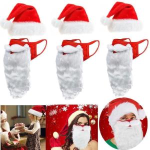 Christmas Santa Beard Face Cover Christmas Hat Eyebrow Gloves Cosplay Costume for New Year Christmas Party Santa Claus 2023 Decoration