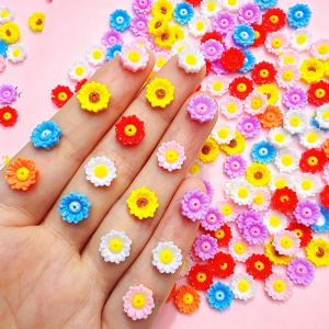 50Pcs 3D Mixed-Colors Daisy Sunflower Nail Charms Colorful Flat Back Resin Flower Nails Decoration DIY Summer Manicure Accessory