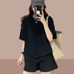 Summer 2026 Womens Casual Sportswear Set Loose Fashion Short Sleeve Shorts Small Size Stylish Two-Piece Polyester round Neck