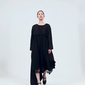 XITAO Temperament Dress Mesh Double Layer Hem Solid Color Splicing Simplicity Women Loose  O-neck Collar Dress WMD4698