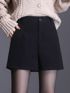 Winter New External Wear Wool Blazer Shorts A-Shape High Waist Slim Black