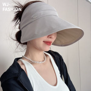 【WJ】หมวกกันแดดสีดำสำหรับฤดูใบไม้ผลิและฤดูร้อน หมวกที่ว่างเปล่าสามารถมัดผมหางม้าได้ หมวกกันแดดกีฬาจักรยานกลางแจ้ง