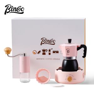 BINCOO Coffee Double Valve Moka Pot Set with Stove Espresso Coffee Maker Coffee Pot Birthday Gift Box Set