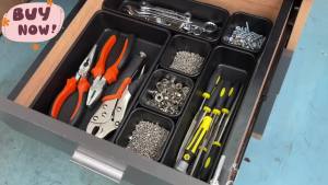8/38 PCS Plastic Drawer Organizer Bins Adjustable Trays for Tools Desk Makeup 3 Sizes (L/M/S) Space-Saving Black