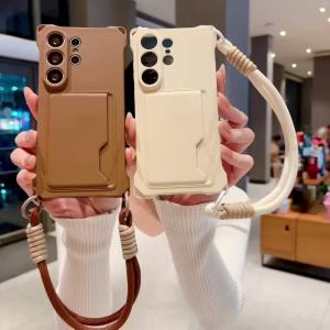 Wrist Strap Wallet Card Holder Phone Case for Samsung Galaxy S26 S25 S24 Ultra S23 FE S22 Plus A17 A56 Silicone Protective Cover