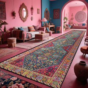 VIKAMA Vintage Persian Corridor Rug Indoor/Outdoor Runner Rug Non-Slip Kitchen & Dining Mat Bedroom & Balcony Carpet Home Decor