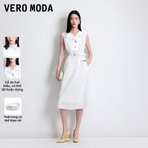 Vero Moda | Đầm Midi Jean Nữ Có Đai Lưng Có Thể Tháo Rời Nút Bấm Cotton