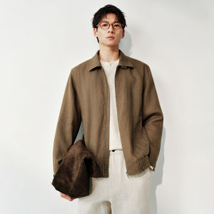 MIANXIANSHENG | Retro Pure Linen Detroit Jacket Autumn Stand-up Collar Zippered