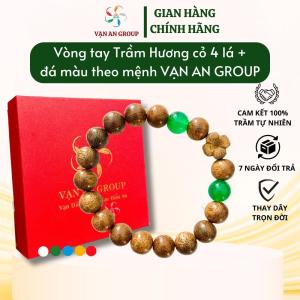 Vòng tay trầm hương cỏ 4 lá đá màu theo mệnh kim mộc thủy hỏa thổ Vạn An Home vòng trầm hương tự nhiên mang đến may mắn bình an tài lộc