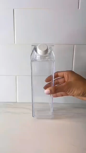 Milk Carton Water Bottle Transparent Plastic Square Milk Orange Juice Tea Container Box Sport Cup for Sports Travel Camping