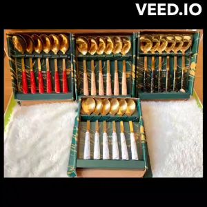 PERALATAN MAKAN SENDOK SET SULTAN MARBLE GOLD SPOON STAINLESS STEEL ELEGANT