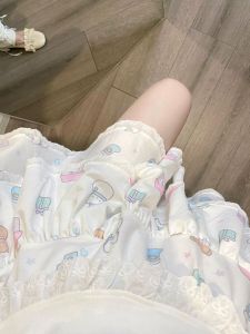 High Waist Puffy Skirt Womens Sweet Style Semi-Body Skirts Japanese Soft Girl Lace Trim Cute Small Size Spring Autumn New Model