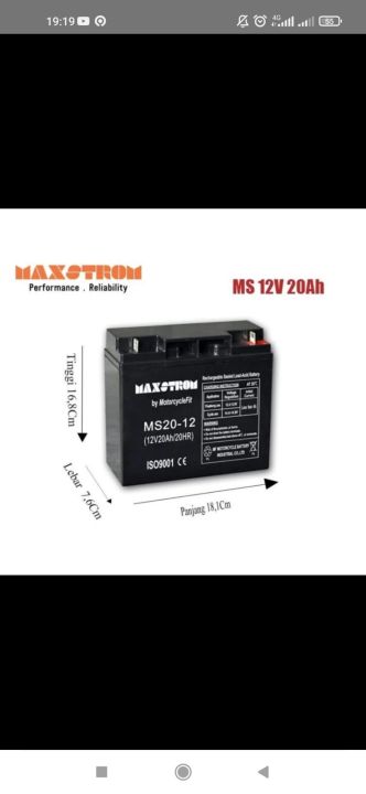 Aki kering Maxstrom 12V 20Ah sepeda listrik genset kursi roda listrik