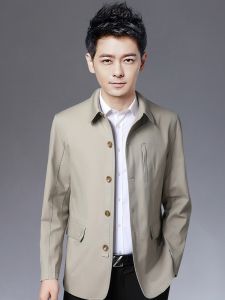 ROMON | เสื้อแจ็คเก็ตผู้ชาย RoMeng ผ้าฝ้ายแท้ ฤดูใบไม้ผลิและฤดูใบไม้ร่วง สไตล์ธุรกิจลำลอง ปกพับ ป้องกันลม เสื้อคลุมกันหนาว