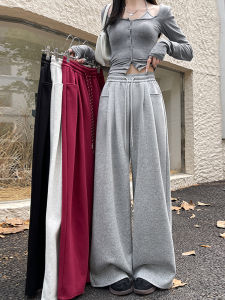Grey Sports Pants Womens Spring Autumn 2025 New Straight Leg Sweatpants Loose Lazy Small Size Casual Floor-Length Wide Leg Pants