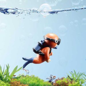 Lovely Diver Fish Tank Ornaments Landscape Aquarium Decorations Floating Blue Fatty Fat Man Resin Fish Decor with Ball and Line