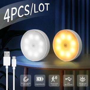 1/2/4pcs Rechargeable Motion Sensor LED Night Light Wall Decoration Bedroom Night Lamp Kitchen Cabinet Lights Child Nightlight