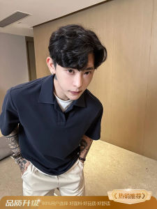 Áo Thun Polo Tay Ngắn Màu Xanh Lam Cổ Henry Dành Cho Nam Mùa Hè Thường Ngày Cổ Polo Tay Lửng Rộng Rãi Thoải Mái