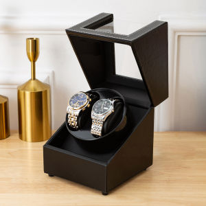 Double Watch Winder for Automatic Watches Automatic Watch Winder Leather Box 2 Slots Watch Winder for Men with Quiet Motor