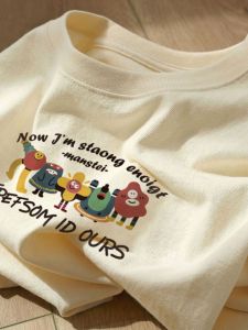 Cherry Blossom Color Pure Cotton Short Sleeve T-Shirt Womens Summer New Style Loose Large Size American Style Top