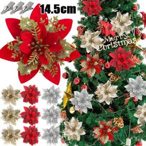 Long Lanh đỏ hoa giả Giáng sinh Trạng Nguyên với clip đồ trang trí Cây giáng sinh DIY Vòng Hoa đồ trang trí đám cưới 2025