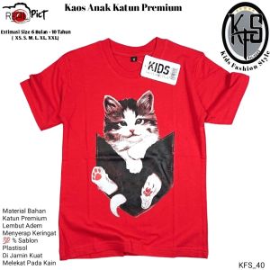 KFS 40 Atasan Anak Laki Laki Perempuan Kaos Gambar Kucing Lucu 1-10 Tahun