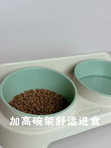 2in1 Pet Bowl Tilted Double Cat Dog Food Water Container Anti Spill Non Slip Elevated Feeder Stand Mangkuk Haiwan