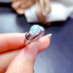 2023 Newest Colorful Natural Opal Ring for Women Jewelry Fireworks Color Real 925 Silver Good Gift 6x8mm Size Gem Good Gift