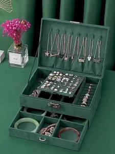 2026 New Vintage Style Velvet Jewelry Box Double Lock Storage Box Necklace Watch Ear Jewelry Box Large Capacity
