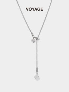 Square Pendant Long Sweater Chain Drawable Adjustable Titanium Steel Necklace Female Fancy Light Luxury Minority Chain Accessories