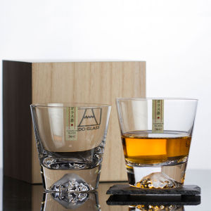 Japanese Style Mt. Fuji Cup Whiskey Glass Oriental Edo Nitrate Water Cup Cherry Blossom Snow Mountain Middle Ancient Retro Crystal Cup