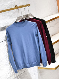 Fine Touch Pure Color Mens Fashionable Casual Knitwear Half High Collar Sweater Autumn Winter Straight Cut Urban Style Long Sleeve Crew Neck