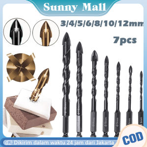 3-12mm Mata Bor Cross Hex 7pcs Kaca Granit Ubin Multifungsi Cross Hex Tile Drill Bits Set Bor Hard Alloy Triangle Bit Tool Kit