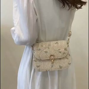 Tas Totebag Wanita Bahan Anyam Jerami Model Cina Bunga Fashion Cina Bahan Anyaman Tas Anyaman Cina Pita Tas Casual Cina Anyaman BAO055
