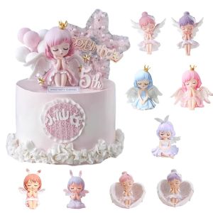 Elegant Ballet Princess Cake Topper with Angel Wings for 1st Birthday Party Decor Baby Shower Celebration Girls Pink Gold Theme