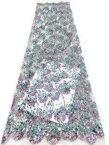 Nigerian High Quality Luxury Sequins Embroidery Lace Fabric French 2026 Tulle Beaded Lace Fabric For Women Wedding Party Dresses