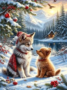 HUACAN Dog Winter Diamond Mosaic News 2027 Animal Christmas Painting House Handicrafts Art Wall Decoration Full Drill