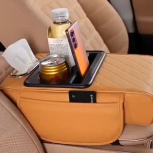 SOARFLY 5 In 1 Car Center Console Cushion Pad with Tissue Box Armrest Pad Elbow Support Pad Cup Holder Storage Bag