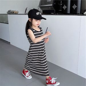 Girls Summer New Dress Kids Korean Style Sleeveless Stripes Vest Skirt Girls Fashionable Plaid Skirt
