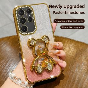 Diamond Glitter Swan Stand Case for Samsung Galaxy S26 Ultra S25 FE S24 Plus A17 A56 Luxury Shockproof Bear Holder Clear Cover