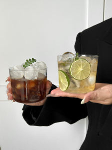 Ins High Aesthetic Glass Wide Mouth Cup Chinese Style Fruit Tea Cup Coffee Cup Lightweight Cocktail Cup Cold Brew Tea Cup