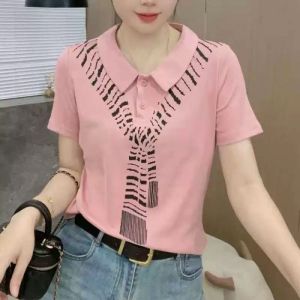 HUAXUNRAN | Slimming Polo Neck Loose Fit Short Sleeve T-shirt