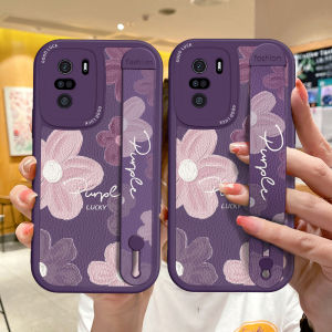 Purple Flower Silicone Phone Case for Xiaomi Redmi K40 pro Womens Version Game Enhancement Bracket Simple Protective Cover