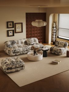 Simple Creative Designer Sofa Cotton Fabric Living Room Furniture Medium Vintage Style Horse Tooth Pattern Soft Medium Hardness