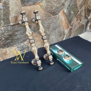 Gagang Pintu Rumah Set Kunci Kuningan Motif Barongsai Antik 41 cm 2 pcs