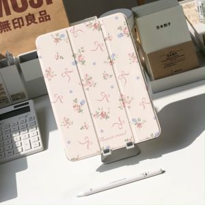 เคสไอแพด Air6 gen10 pro11 2024 Air7 Gen11 ที่ใส่ปากกา โบว์ดอกไม้สีชมพู case iPad gen9 gen8 10.2 Air5 10.9 MINI7